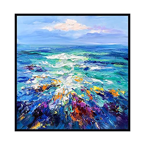 Quadri Astratti Dipinti A Mano Su Tela,Artista Moderno Dipinto Astratto Blu Scuro Mare Pittura Ad Olio Su Tela Arte Da Parete Decorazione Senza Cornice Per Il Soggiorno Regalo Di Casa, 30X30Cm (12X12