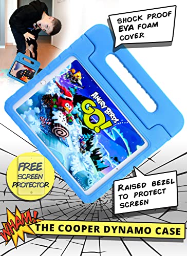 Official Cooper Dynamo iPad Air 1/ Air 2, Pro 9.7 Case for Kids, iPad 6th/ 5th Generation Case for Kids, Rugged Foam, Magic Handle, Stand, Pencil Holder, Eco-Mailer (Candy Blue)