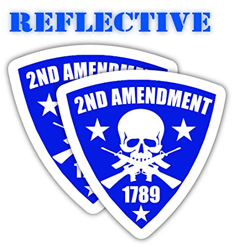Pair | Reflective 2nd Amendment Shield Decal | Hard Hat Stickers | Black Ops Decals | Tactical Gear Survival Labels | Second Amendment USA Old Glory Toolbox, Helmet, Hard hat, Lunchbox Decal (Blue)