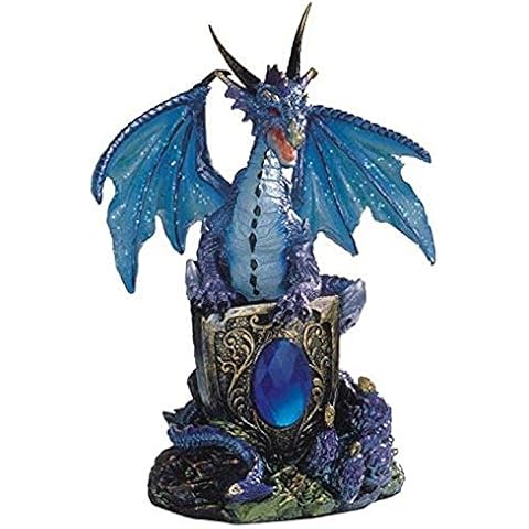 StealStreet Blue Dragon Holding Shield on Rock Collectible Figurine Statue Decor Cover