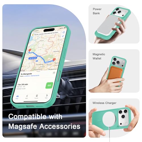 Image of YENAPOON for iPhone 17 Pro Max Case, Matte Magnetic Phone Cover [with 1 Screen Protector] [Support for MagSafe] [Shockproof Military Grade Protection] Translucent Frosted Back, Teal
