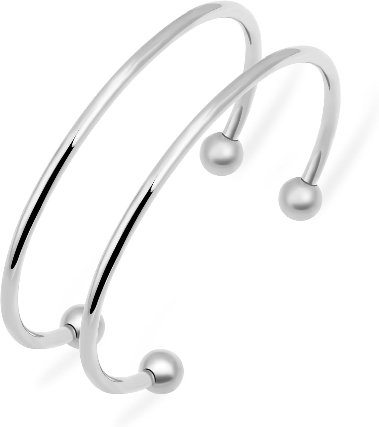 Stainless Steel Simple Cuff Bangle Bracelets for Women Gold/Silver/Rose Gold Plated Torque Bangles 3mm Stacking Open Cuff Bangles 2 Pcs/lot Gifts Jewelry for Women Men (Inner=60mm)