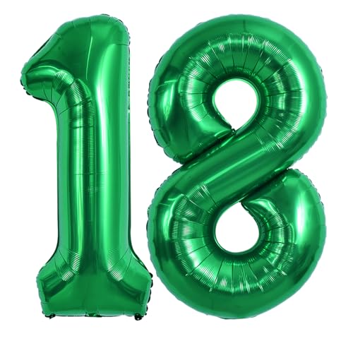 Image of TONIFUL 40 Inch Dark Green Number 18 Balloon Large Foil 18th Birthday Decor | Deep Green 18 Balloon Number 18 for Eighteen Birthday Party 18th Anniversary, Blue Birthday Decorations for Men Women