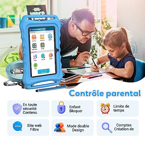 XGODY Tablet für Kinder, 7 Zoll Kids Tablet, Touchscreen, 3 GB RAM, 32 GB ROM, Android 12, Lerntablett mit Tasche, WiFi, Kindersicherung, doppelte Kamera, Spiele, Bluetooth, Lerntablett (blau) – Bild 5