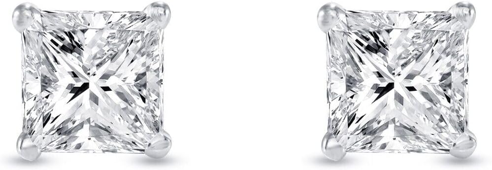 Jewels Prim 1 Ct Princess-Cut Lab-Grown Diamond Earrings – 14K White Gold, F/VS Clarity, Basket Screw Back Setting