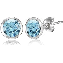 Sterling Silver 5mm Bezel Martini Colored European Crystals Stud Earrings for Women