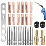 22 Stück Verschleißteile Set, Schutzgasschweißgerät Zubehör für MIG MAG Schweißbrenner MB15AK, Schweißzubehör mit 12x Stromdüse M6 0,8mm,5x Schweißdüsen,2x Düsenstock,2x Isolator,1 Schraubenschlüssel