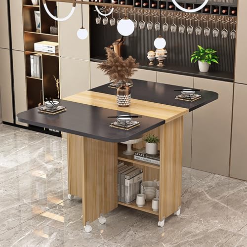 Table de cuisine extensible peu encombrante avec roulettes et rangement central - 2