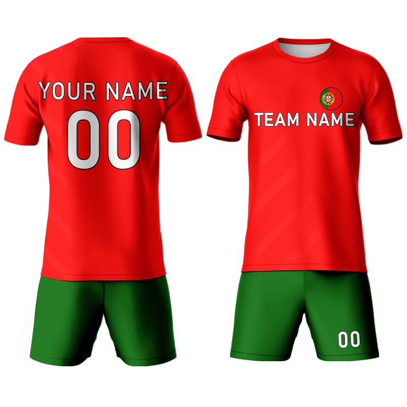 Kit de football Portugal pour homme et enfant – Maillot et short des supporters du Portugal – Personnaliser votre propre numéro de survêtement –...