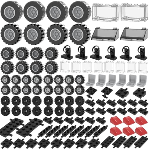 160PCS Wheels and Axles Sets Car Parts Building Kit with Tires, W...