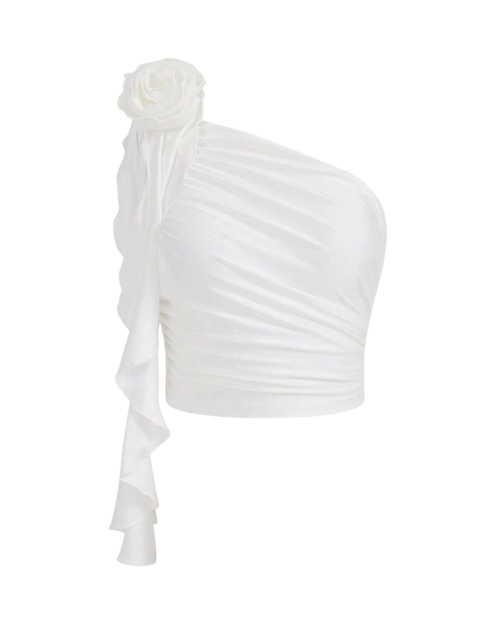 SAFRISIORWomen 3D Rosette Floral One Shoulder Crop Tops Y2K Sleeveless Ruched Ruffle Trim Crop Tank Top Shirts