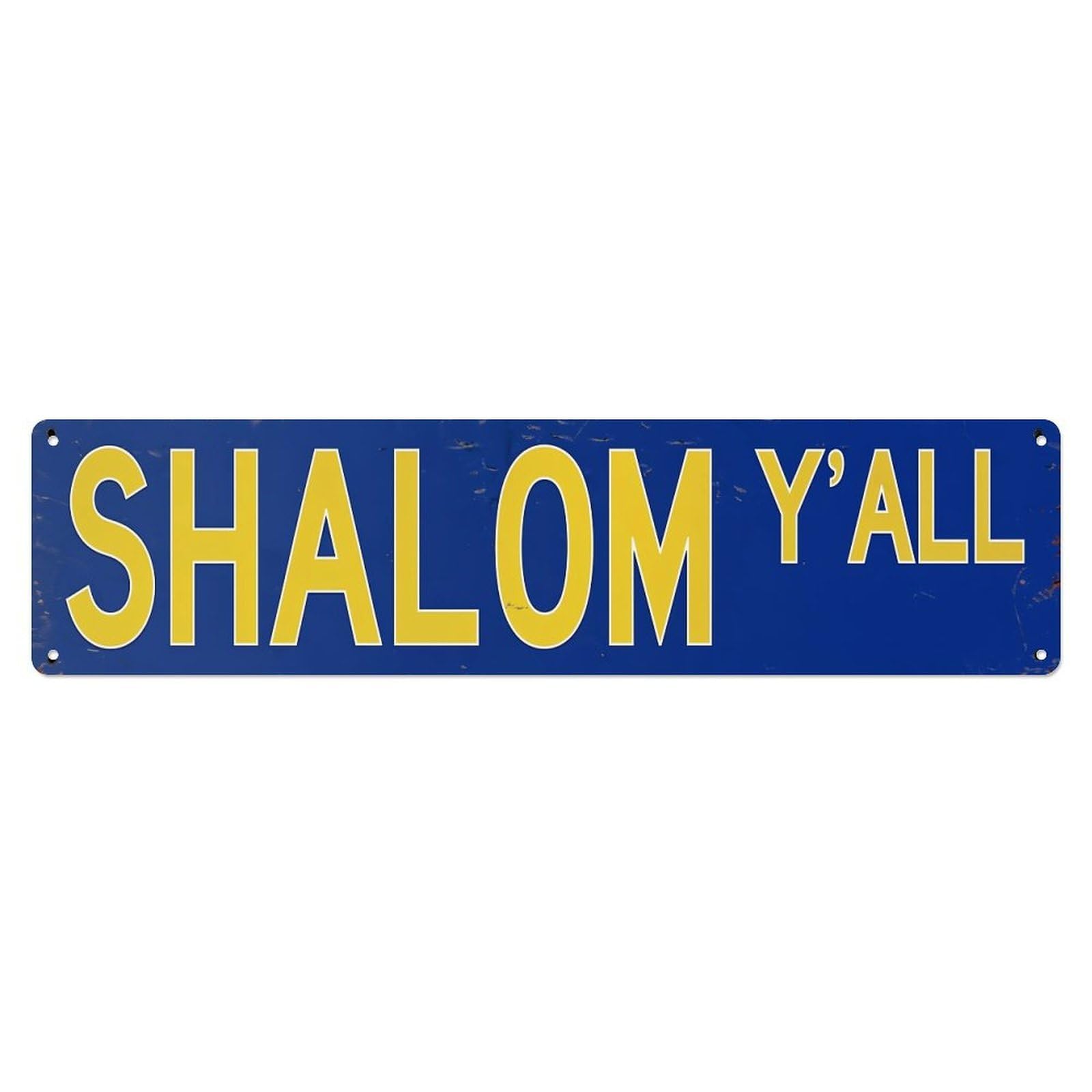 Jdyaojiesheng Vintage Shalom Y'all Blue Background Yellow Text Tin Sign Retro Metal Wall Decor Metal Poster, Home Bar Garage Farmhouse Cafe Wall Art Decoration 4X16inch
