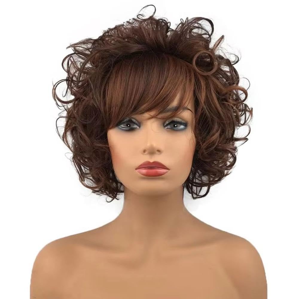 Haarpflege Kurze Lockige Perücke Für Damen Rotbraune Perücke Mit Pony 20,3 Cm
