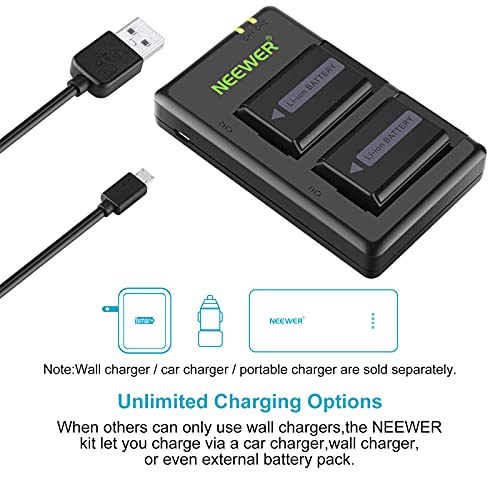 Image of Neewer 2-Pack NP-FW50 Replacement Battery and Dual USB Charger Compatible with Sony ZV-E10, A7, A7R, A7RII, A7II, A7SII, A7S, a3000, a5000, a6000, a6300, a6400, a6500, RX10 Series Camera