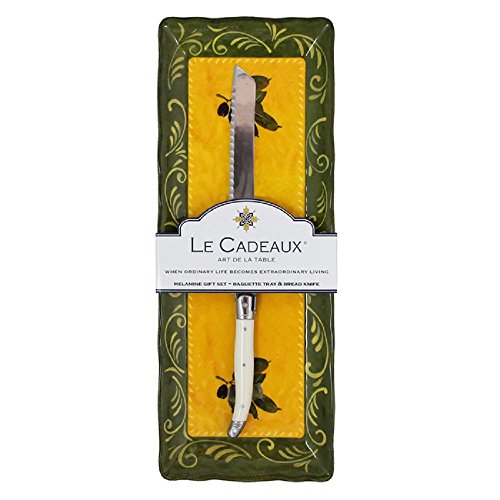 Le Cadeaux Cucina Rectangular Baguette Tray With Bread Knife Yellow, Green