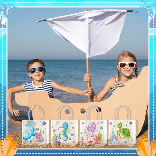 Image of Teenyyou 24 Pcs Sea Animal Party Favor Bags PVC Clear Ocean Gift Bags with Handle for Birthday Party Supplies