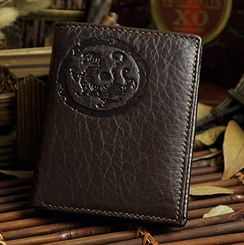 Vintage Mens Genuine Leather Wallet RFID Protection Double Fold Embossed Design Daily Travel Use (Coffee)2