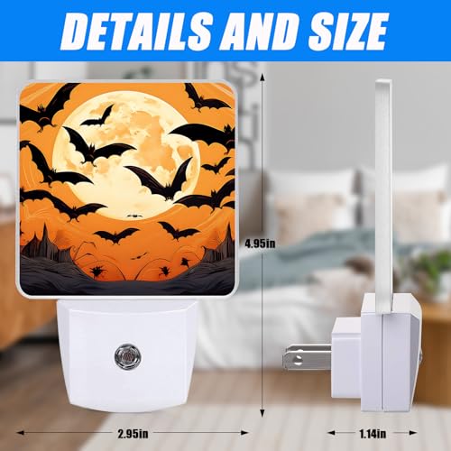 Image of Bat Night Light,Halloween Moon Nightlight Plug into Wall,LED Lamp,Suitable for Bedrooms,Kitchens,Toilets,Etc.Auto Sensor Dusk to Dawn,Energy-Saving