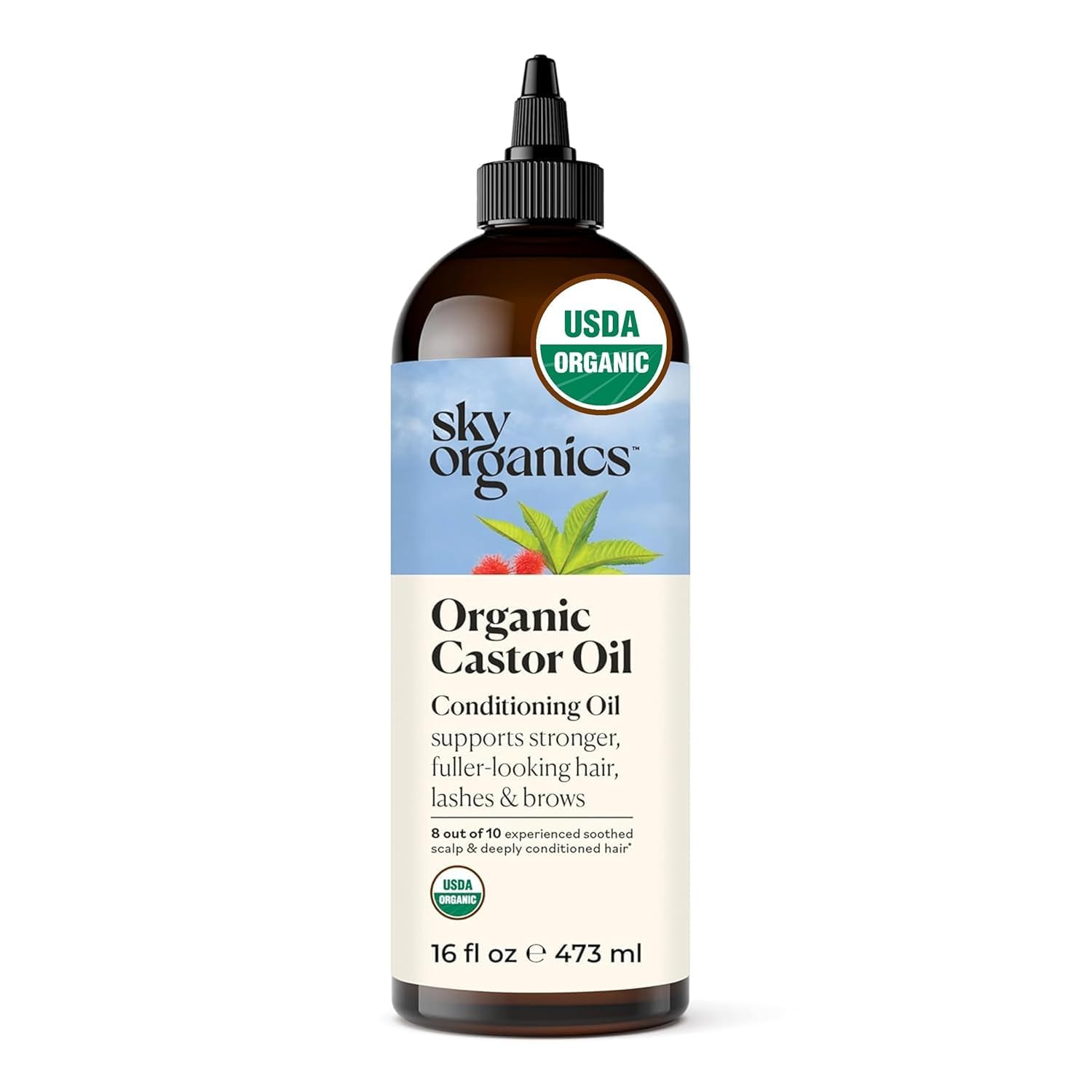Sky Organics Organic Castor Oil for Hair, Lashes & Brows 100% Pure & Cold-Pressed USDA Certified Organic to Strengthen, Moisturize & Condition, 16 fl. Oz