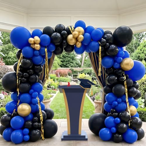 Image of 130pcs 18 /12 /10 /5 Inch Royal Blue and Black Latex Balloon Garland Arch Kit