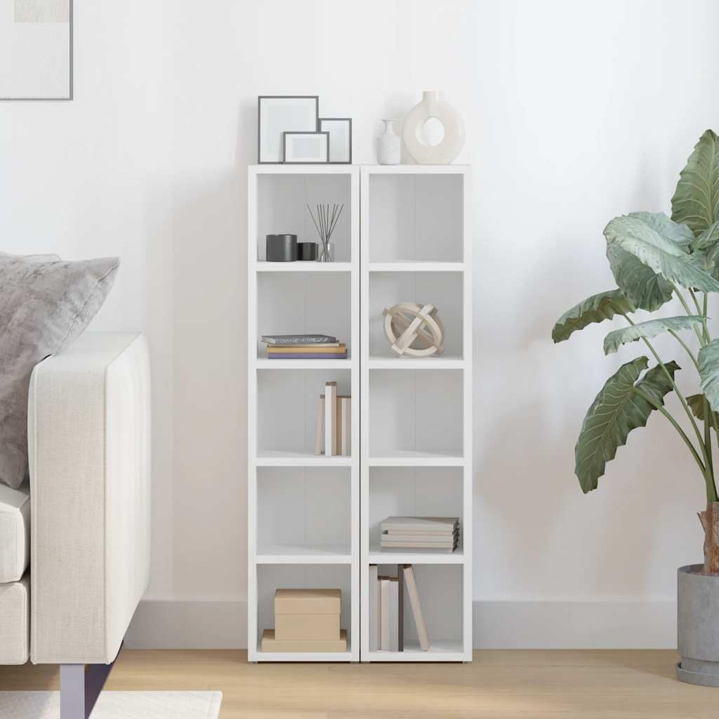 Armoires à CD 2 pcs blanc en bois d'ingénierie 21x16x93,5 cm rangement média colonne murale pour salon bureau chambre avec fixation stable et compartiments pour 80 CDs