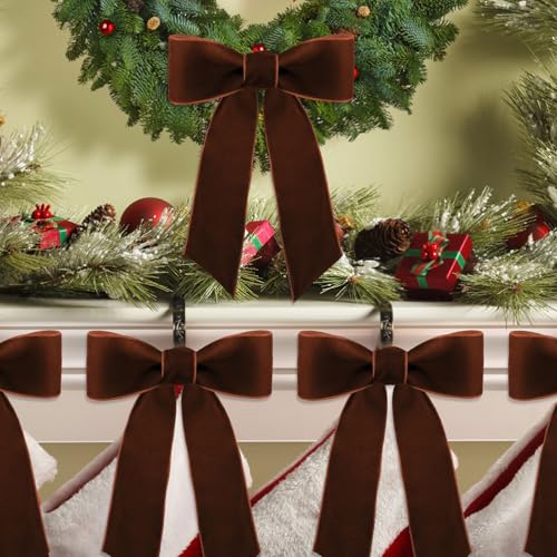 Image of Tsorode 10 Yards Brown Velvet Ribbon for Christmas Tree,1 1 /2 Inch