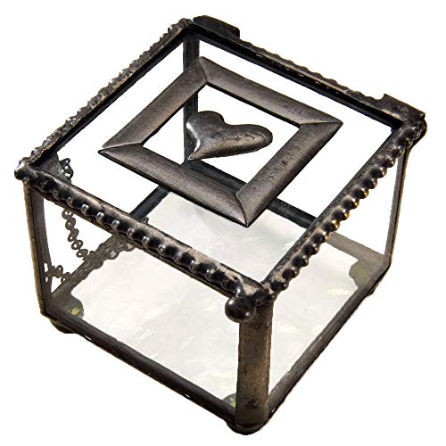 Small Jewelry Box Heart Gift for Girl Women Clear Glass Case Keepsake Trinket Storage Decorative Engagement Ring Earring Holder Heart Gift for Girl Women J Devlin Box 622
