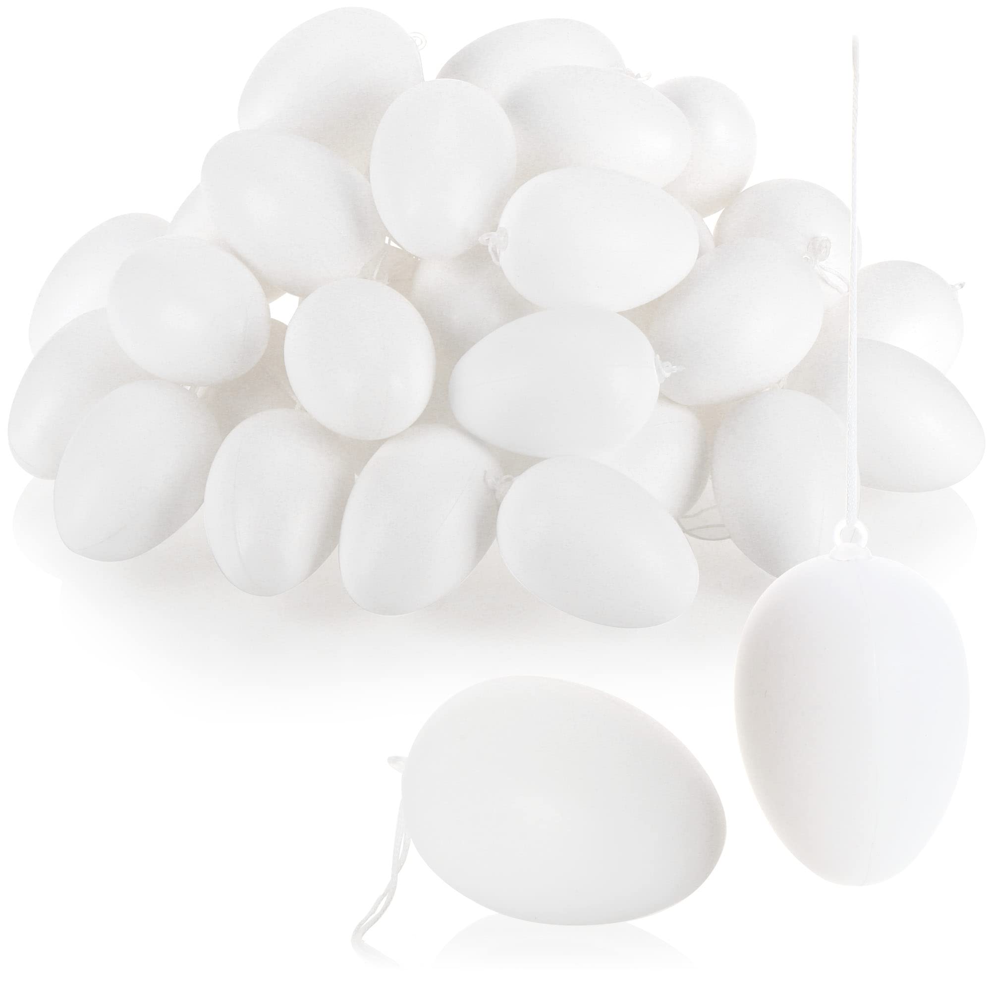 com-four® 36x Weiße Deko-Ostereier aus Kunststoff - Plastikeier zum Anmalen und Aufhängen - Kunststoffeier für die Dekoration zu Ostern