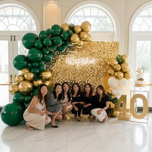 Green and Gold Balloon Arch Kit – Double Stuffed Dark Green, Emerald, Cream and Metallic Gold Balloons for Birthday, Graduation, Jungle, Safari, Wedding, Baby Shower, Fall Party Decor