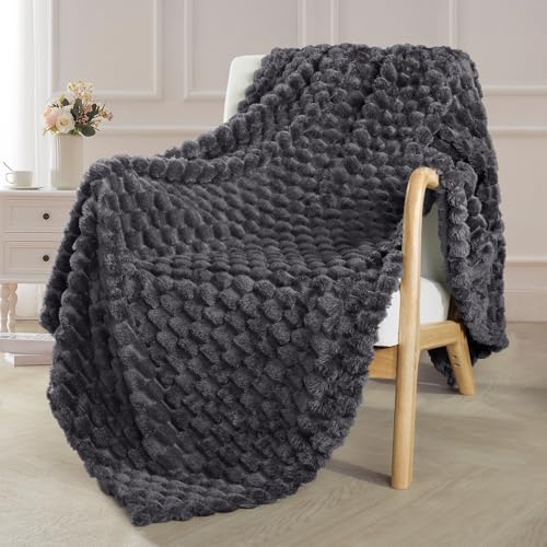 Exclusivo Mezcla Extra Large Soft Fleece Throw Blanket, 50x70 Inches Stylish Jacquard Throw Blanket for Couch, Fuzzy Cozy Lightweight for All Season, Grey
