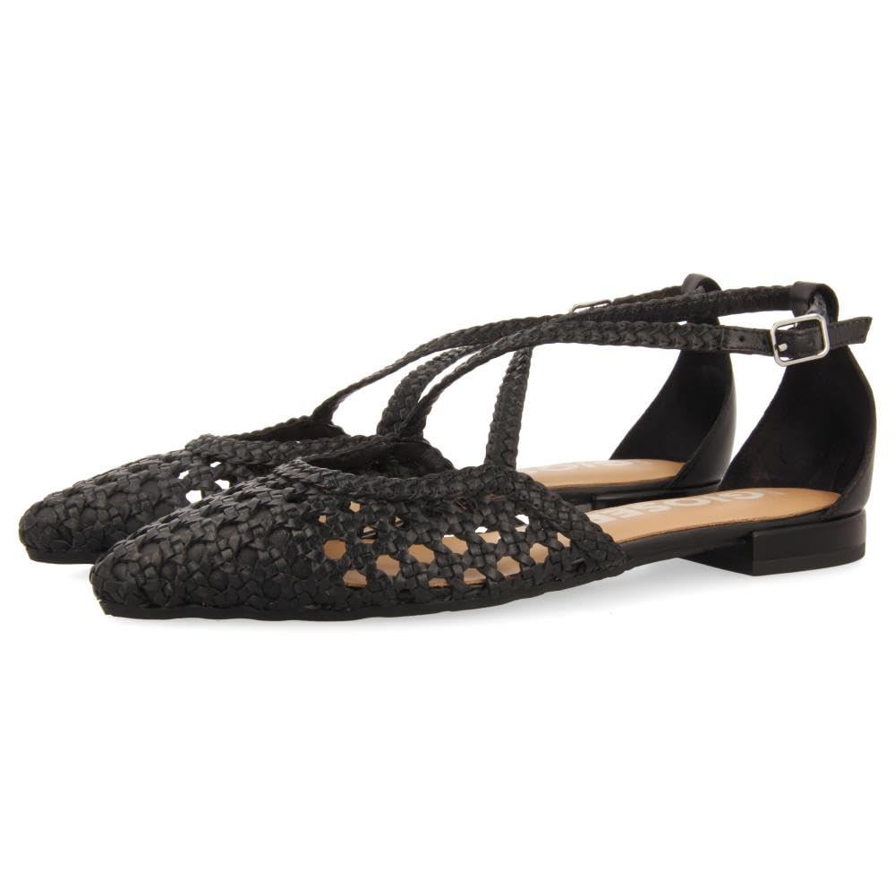 BALLERINES EN CUIR NOIR AVEC DES LACETS POUR FEMME LESKOVIC