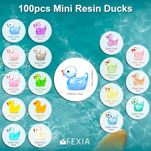 Image of FEXIA 100pcs Mini Ducks Glitter Resin Tiny Ducks Animals Figures to Hide Glow in the Dark Duck Figures for Dollhouse Aquarium Fairy Garden Decor