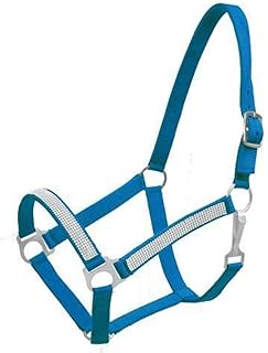 Showman Full Size 800-1100 lb Horse Heavy Duty Nylon Adjustable Crystal Bling Halter (Teal)