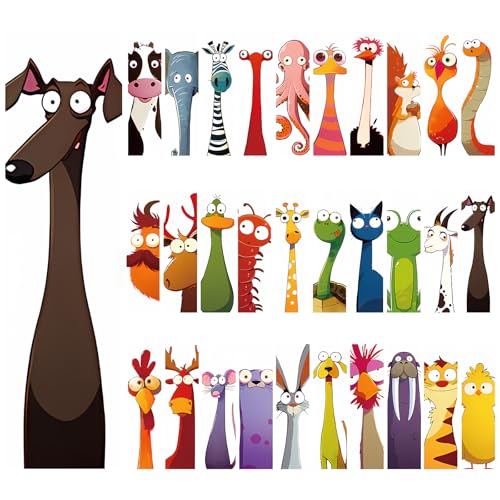 SREBIWO 30 Stück Tier Lesezeichen Kinder, Lustige Tiermotive, Mitgebsel Kindergeburtstag, Schüler, Jungen, Mädchen, Buchliebhaber, Wiederverwendbar