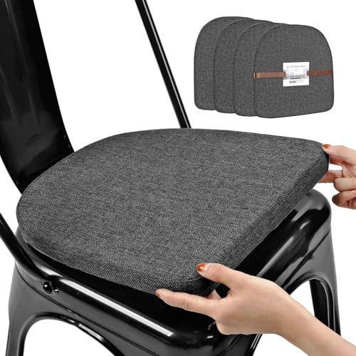 Image of BUYUE Friendly Woven Fabric 14x14 Magnetic Cushions for Metal Chair Set of 4, Enhanced Anti-Slip Seat Pads for Dining Kitchen Cafe Stackable Chairs (U-Shape, Dark Gray, 4 Counts)