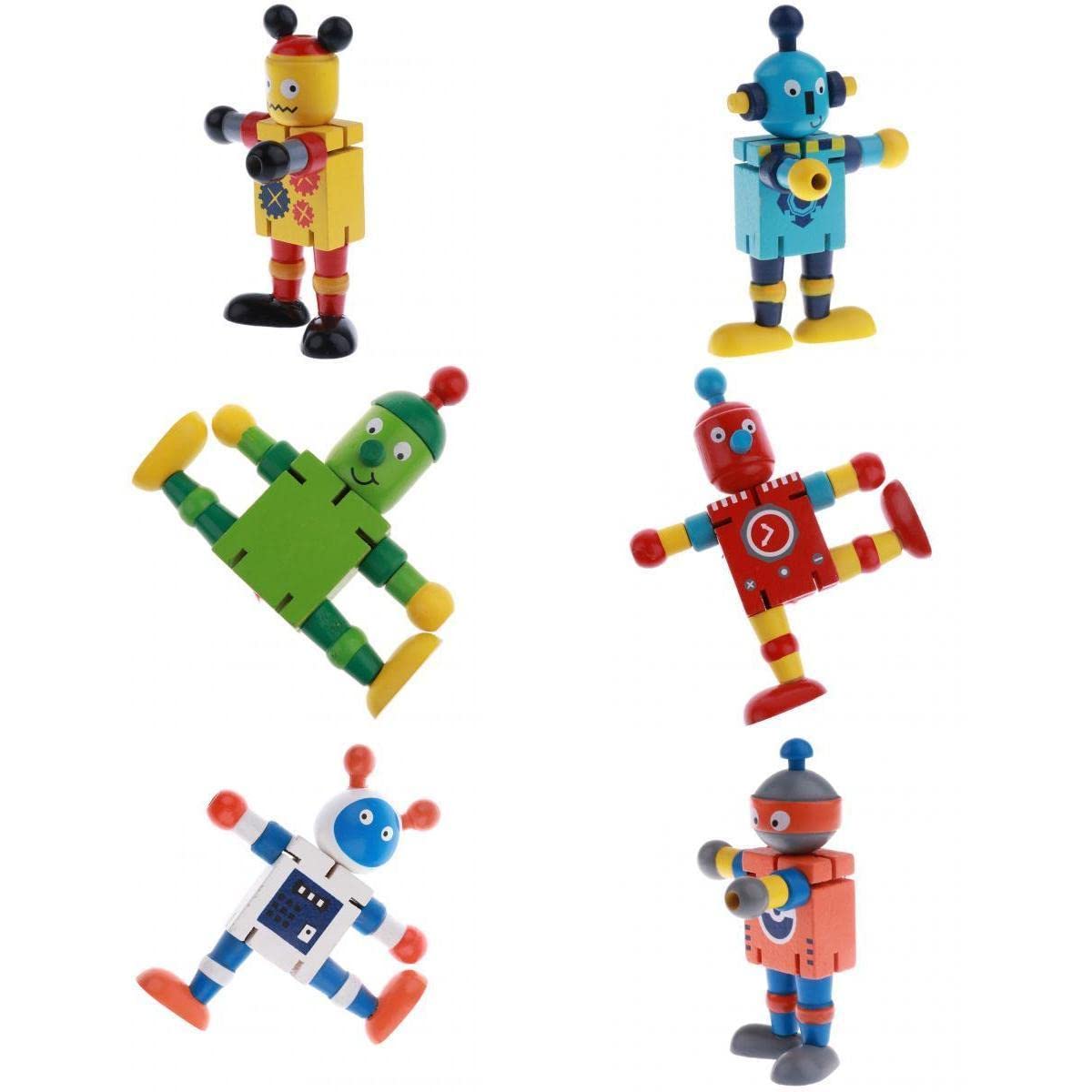 Luzhengyang 6 Pieces Wooden Walnut Puppet Robots | Fun Poseable Robots for Kids Non- Wood Material