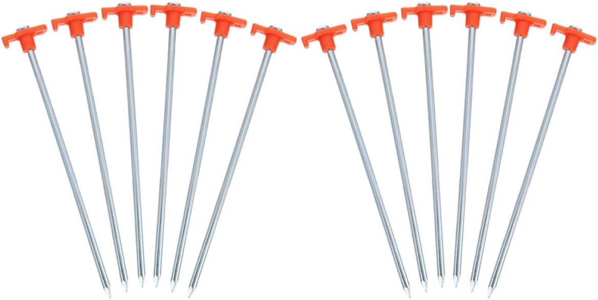 HEMOTON 12pcs Heavy Duty Steel Tent Stakes 8×250mm Thickened Outdoor Camping Ground Pegs Windproof Rock Pegs for Beach Canopy and Tent Fixing