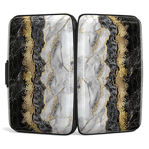 Image of Credit Card Holder, Mini Aluminum Card Wallet RFID Blocking Slim Metal Hard Card Case for Women Men, Black Gold Marble
