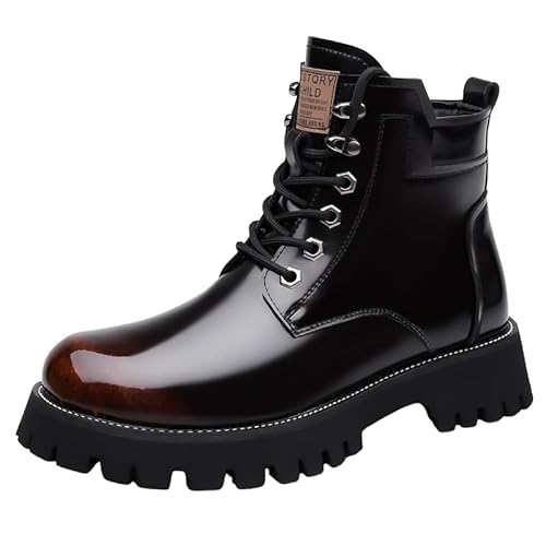 Men's Genuine Leather Lace-up Thick-soled High-top Work Boots Motorcycle Leather