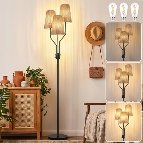 Bairth Boho Floor Lamp, Farmhouse Rattan 3-Light Floor Lamp for Living Room - image 1
