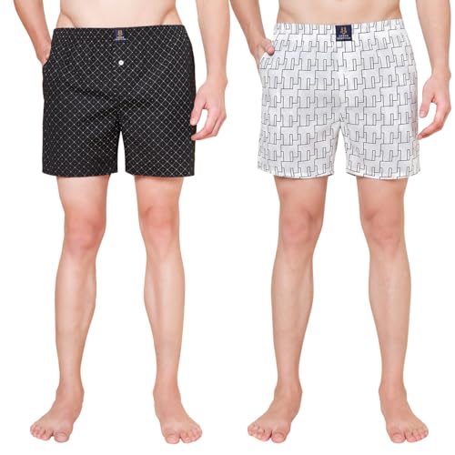 Image of Urban Scottish Men's Pack of 2 Cotton Printed Boxers with Side Pockets