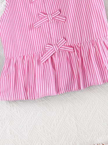 Image of Girls Bowknot Tank Tops Sleeveless Striped Shirts Cotton Peplum Babydoll Top