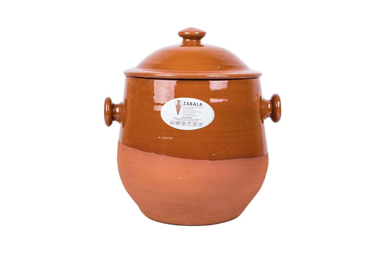 Puchero de Barro Refractario para Cocinar – 5 Litros | Olla Artesanal 25 x 25 cm Hecha a Mano en España | Apto para Horno, Gas o Vitro con Difusor – Felipe Zabala
