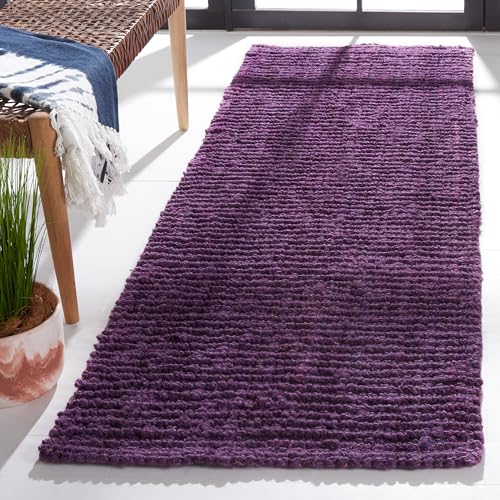 SAFAVIEH Natural Fiber Collection Runner Rug - 2'6' x 8', Purple, Handmade Jute, Farmhouse Style, Chunky Textured Thick Pile (NF447B)