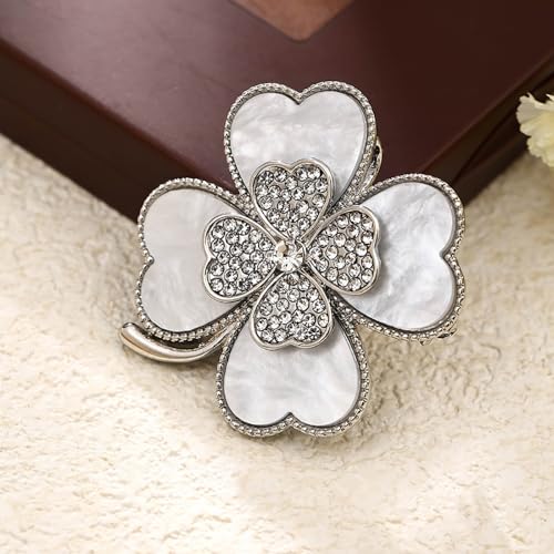 Kokoma CZ Clover Brooch Pin for Women Girls Rhinestone Four Leaf Lapel Pins Irish Shamrock Badge Corsage Brooches Cloth Dress Accessories for St Patrick's Day4