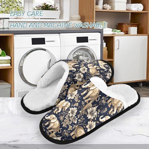 Retro Golden Cartoon Elephant Slippers For Women Men Soft Memory Foam Non-Slip Animal Winter Indoor House Shoes Travel Slipper3