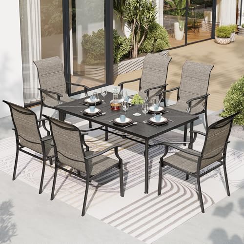 SUNSHINE VALLEY 7 Piece Patio Dining Sets for 6, Black Outdoor Table and Chairs Set with 1 Wood-Like Patio Table(1.57"-1.9" Hole) and 6 Textilene Patio Chairs, Outdoor Dining Sets for Deck Backyard