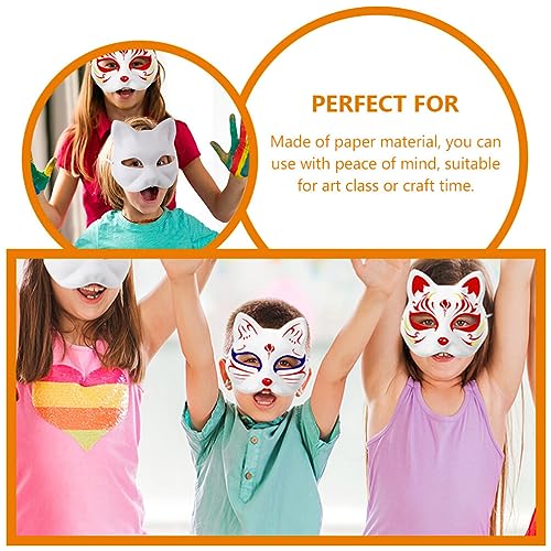 Toyvian 2Pcs Máscara De Gato Therian De Gato Branco Papel Sem Pintura Em Branco DIY Máscara De Hallo