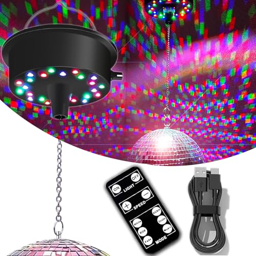 Image of Remote RGBW Rotating Disco Ball Motor,5-10RPM Adjustable Speed Light Up Spinner 23 LED for 6~15 inch Mirror Rotator for Birthday Party Decor (Not Included Ball)