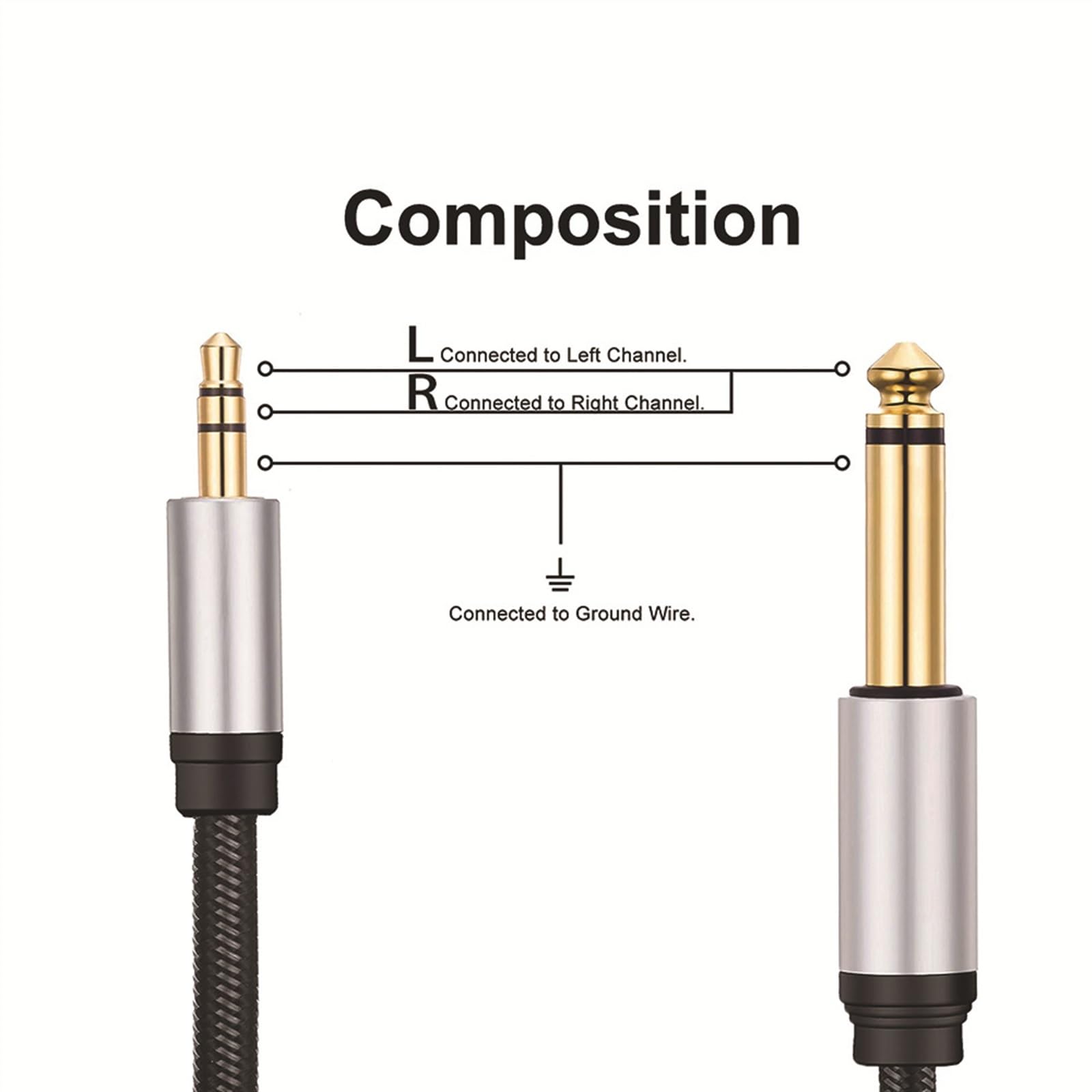 Kabel Audio Do Gitary Adapter kabla pomocniczego 6,5 do 3,5 Jack do wzmacniacza głośnikowego Kabel 3,5 mm do 6,5 mm (Size : 5m)